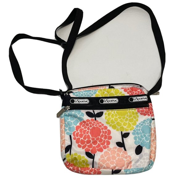 Le SportSac Bags Lesportsac Colorful Large Floral Print Crossbody Bag Purse Adjustable